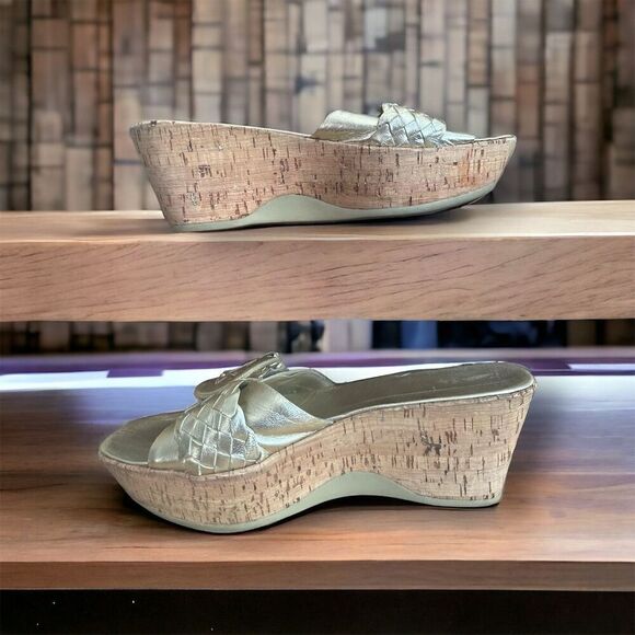 Nike Lab G Series Gold Wedge Sandals Women's Size 8B Braided Cork Heel - Picture 3 of 6